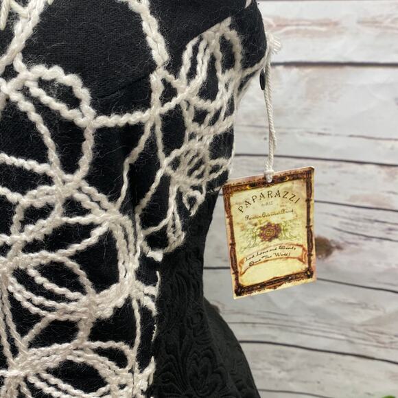 PAPARAZZI by BIZ Woolblend Black & White Dress S Winter Pick Stitch Embossed - Picture 3 of 12